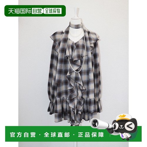 1h可退 日本直邮jouetie 女装 宽松Onble格纹 荷叶边蕾丝半袖T恤