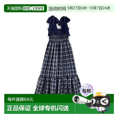 日本直邮日潮 GRL 蝴蝶结肩带格纹喇叭裙连衣裙tg771