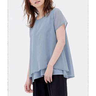 【日本直邮】Ranan Ranan 不同材质分层套头衫 (Dusty blue)