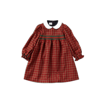 日本直邮日潮 familiar 乖巧娃娃领可爱格纹长袖连衣裙裙子