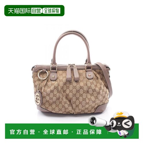 日本直邮中古Gucci古驰女包B级9新2WAY两用款帆布斜挎包浅褐色