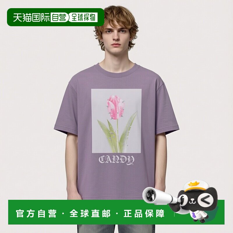 日本直邮Candy Stripper 男女同款 刺穿郁金香图案纯棉T恤 126461