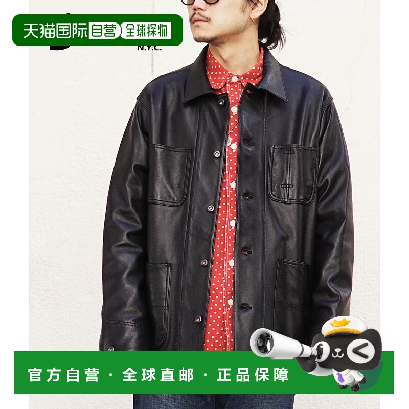 日本直邮Schott 羔羊皮连体外套外工作服皮夹克男士黑色皮夹克皮