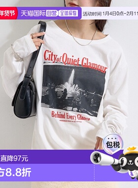 1h可退 日本直邮mystic 女装 宽松长款纯棉T恤 印花设计 MYZ10523