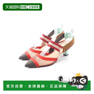 日本直邮中古Fendi芬迪女B级9新Mule穆勒鞋帆布鞋红色