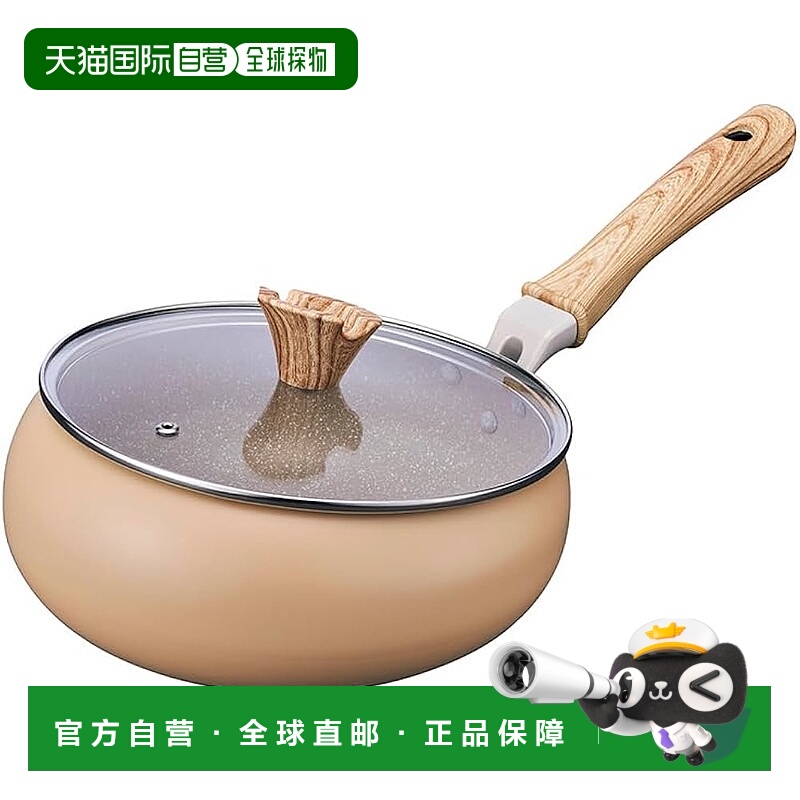 【日本直邮】同志社 平底炒锅 24cm 深型 IH燃气 PFOA无 M号 奶油