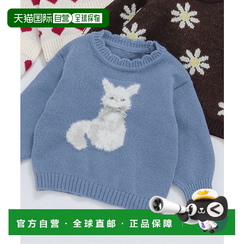 1h可退 日本直邮apres les cours 儿童心形花朵猫咪图案针织毛衣