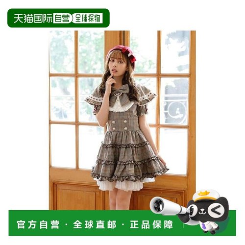 日本直邮日潮 Liz Lisa格纹缎带斗篷连衣裙蕾丝裙子荷叶边