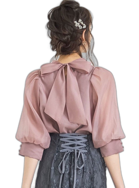 【日本直邮】DRESS+女士衬衫女装薄纱泡泡袖衬衫女用
