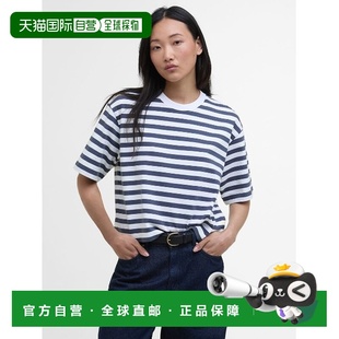 日本直邮Barbour 简约休闲设计 女装 T恤 252 全棉条纹短款 1h可退