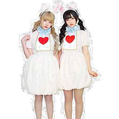 【日本直邮】Clearstone城市派对兔子服毛绒连衣裙和兔耳套装白色