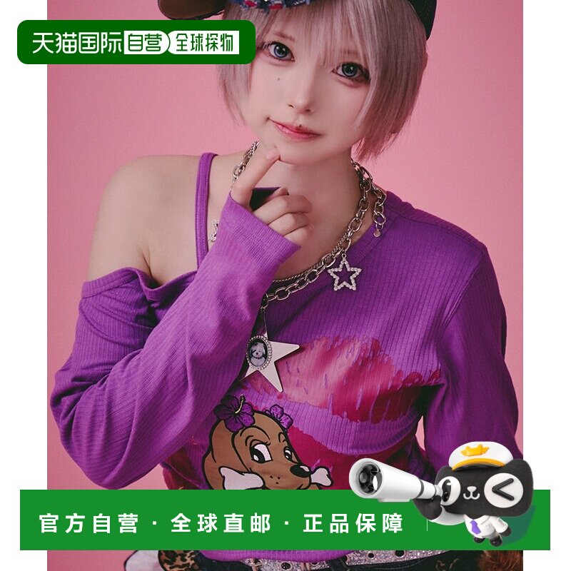 日本直邮GALFY 女装 不对称露肩螺纹T恤 唇形印花Y2K风 161030