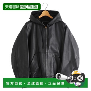 1h可退 日本直邮COMOLI男装卡夫真皮拉链连帽衫 宽松短款设计 C03