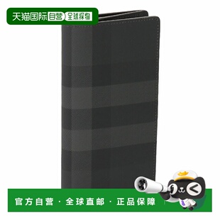 日本直邮Burberry“CAVENDISH”炭灰色格纹皮革欧式钱包双折长款8