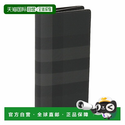 日本直邮Burberry“CAVENDISH”炭灰色格纹皮革欧式钱包双折长款8