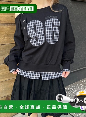 1h可退 日本直邮WC女士宽松check叠层单肩连帽卫衣 WC26SP01L0009