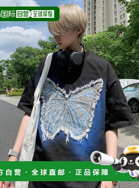 1h可退 日本直邮【FVLMEN】蝴蝶牛仔补丁半袖T恤 FM178