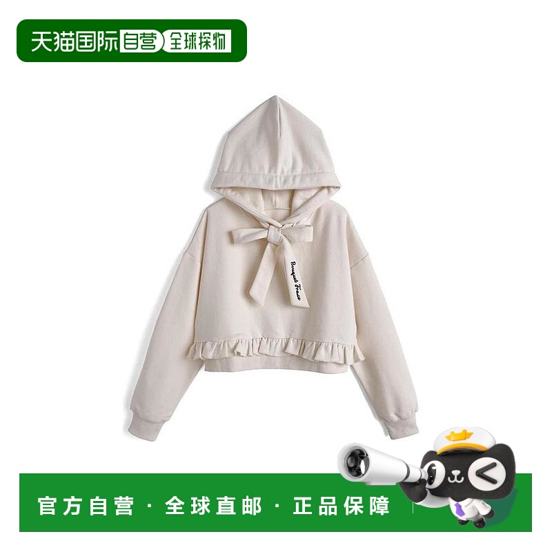 日本直邮日潮 GRL蝴蝶结 Logo 刺绣荷叶边卫衣连帽衫ze978