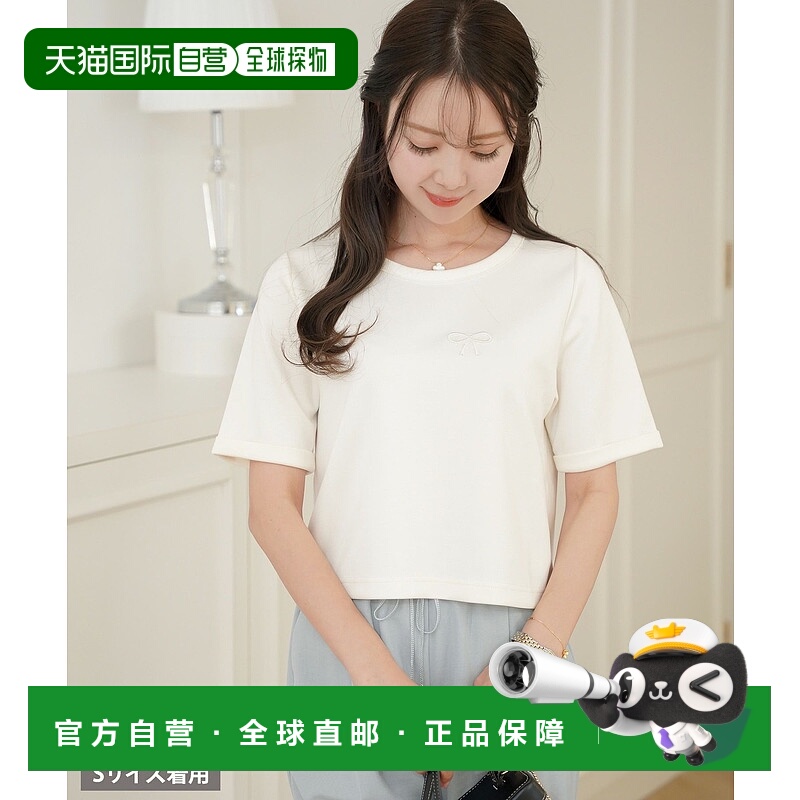 1h可退 日本直邮le reve vaniller 女士刺绣R字母与蝴蝶结短袖T恤