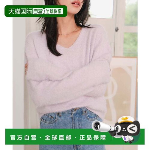 日本直邮V领粗棒针针织衫 [C7776] 粉色