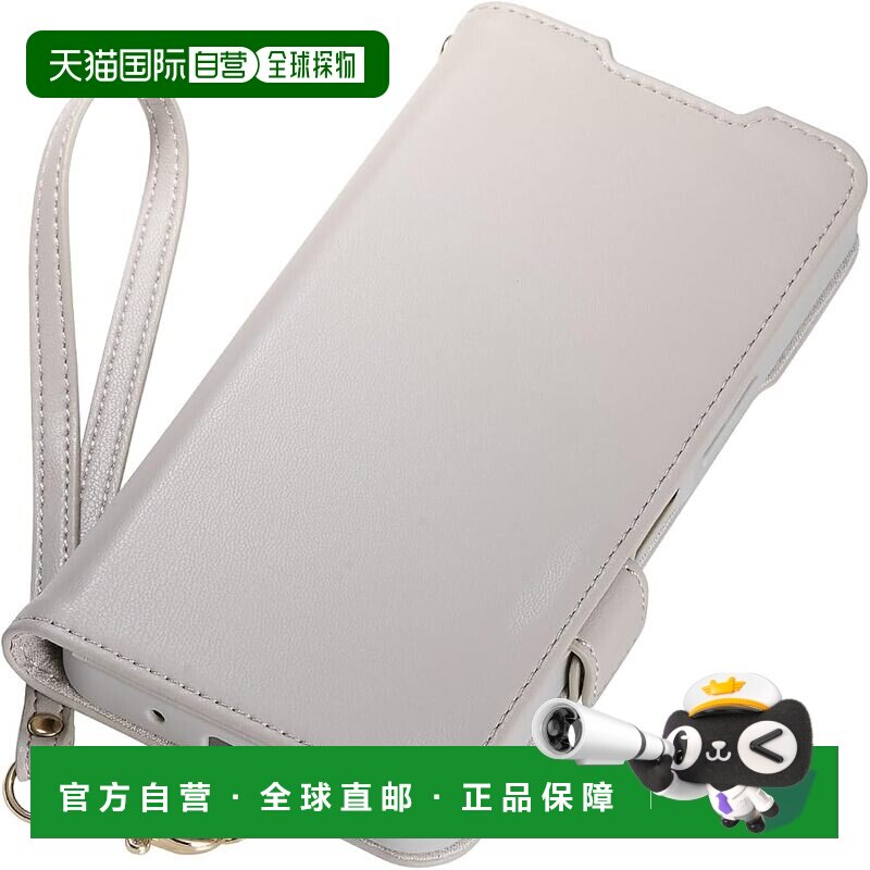 日本直邮宜丽客 AQUOS wish6 带手绳磁吸皮套 灰褐手机壳
