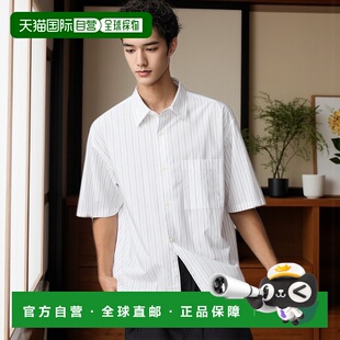 日潮跑腿UNIQLO优衣库 短袖宽大衬衫条纹 01 OFF WHITE 男女兼用