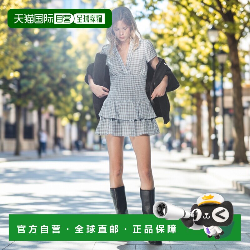 日本直邮Zara格纹荷叶边迷你连衣裙