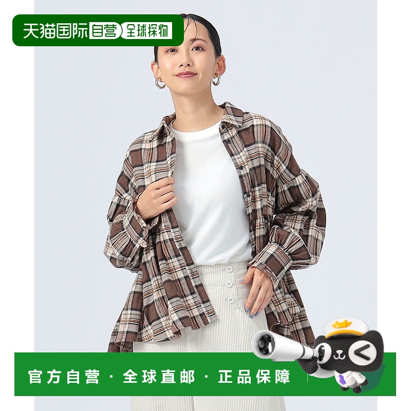 1h可退 日本直邮BEAMS HEART 女装 切替 荷叶边 格纹 衬衫 431101