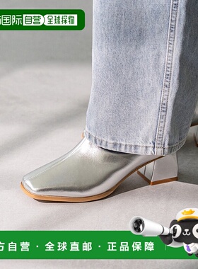 日本直邮Menue 方形鞋头梯形跟短靴 [ME8623BW02956]单鞋一脚蹬