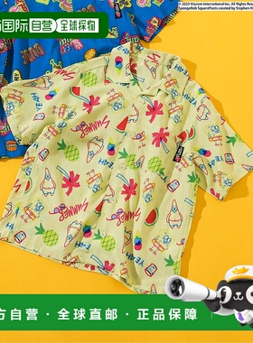 1h可退 日本直邮BREEZE 儿童版海绵宝宝图案夏季亚麻短袖衬衫 J30