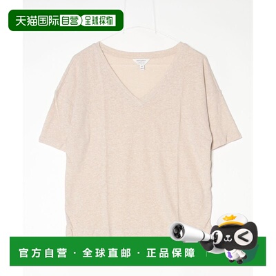 日本直邮BANANA REPUBLIC 女装 亚麻混纺V领条纹短袖T恤 897173