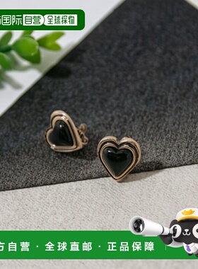 1h可退 日本直邮SMELLY 女装 复古风金框黑色心形耳环 SM26130224