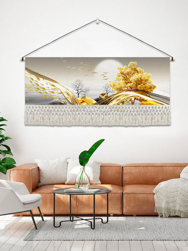 客厅装饰画床头挂毯温馨福鹿客厅主卧墙画现代简约房间背景墙壁毯