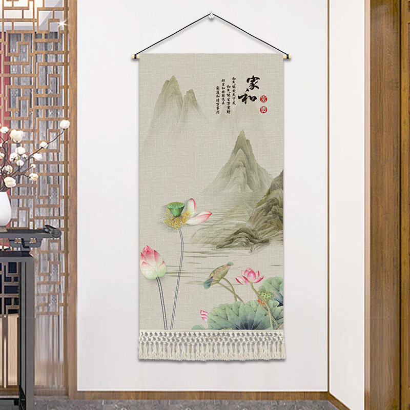 新中式山水挂毯定制布画大尺寸简约挂画布艺客厅背景墙挂布玄关
