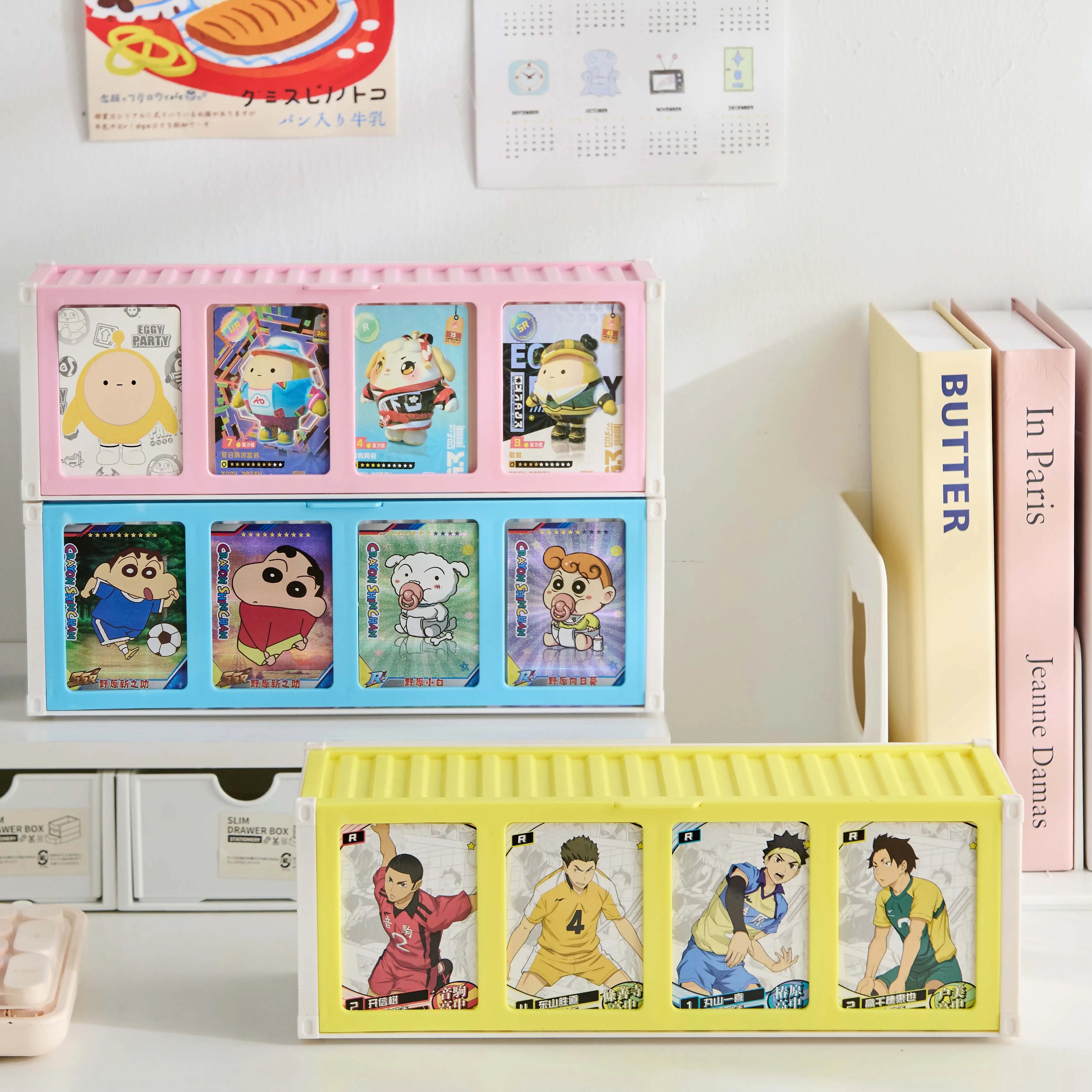 小卡分格收纳盒大容量蜡笔小新卡片纸片谷卡框相片收纳桌面展示架