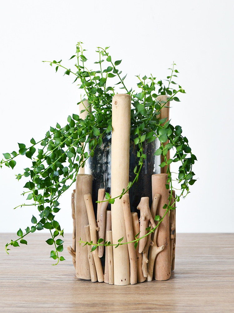 采购产品手工原木树枝,绿色植物,花瓶装饰品,客厅入口插花,创