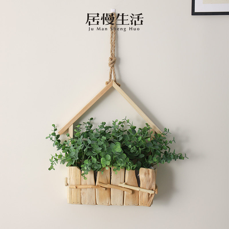 墙上家居装饰创意壁挂原木花瓶壁饰客厅卧室墙面挂墙绿萝花盆花器