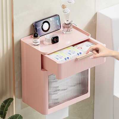 网红卫生间厕所厕纸盒纸巾盒卷纸架放置筒收纳抽纸免打孔防水高端