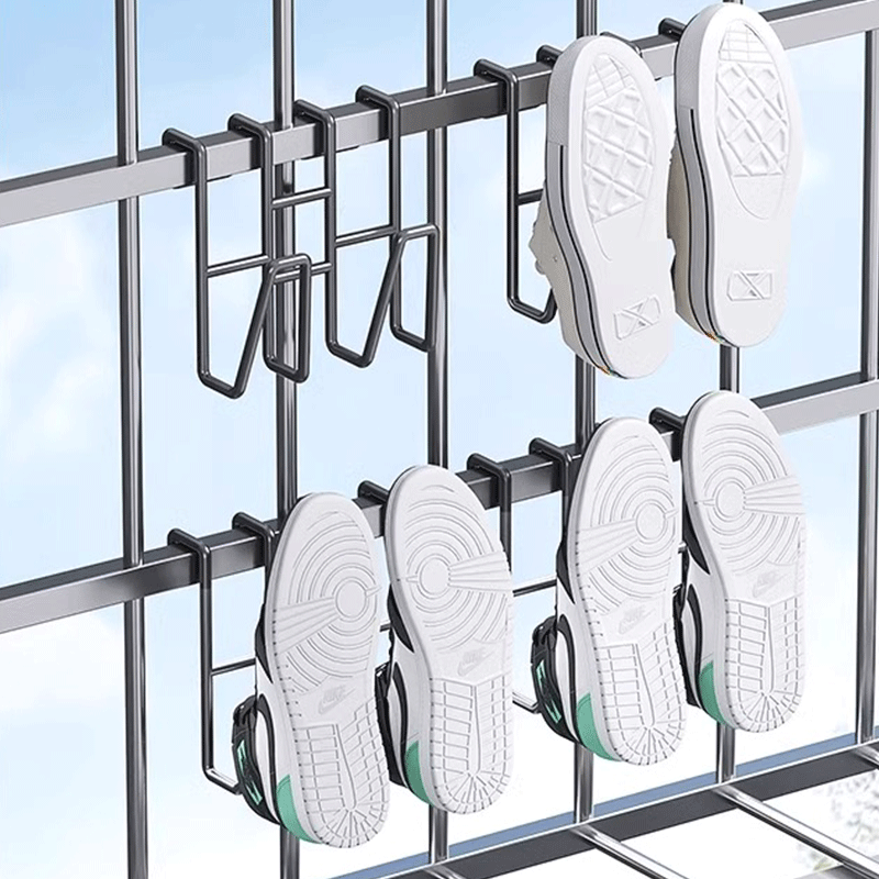 阳台外护栏防盗网窗户窗框外晾晒凉鞋子挂钩置物架子空间利用神器