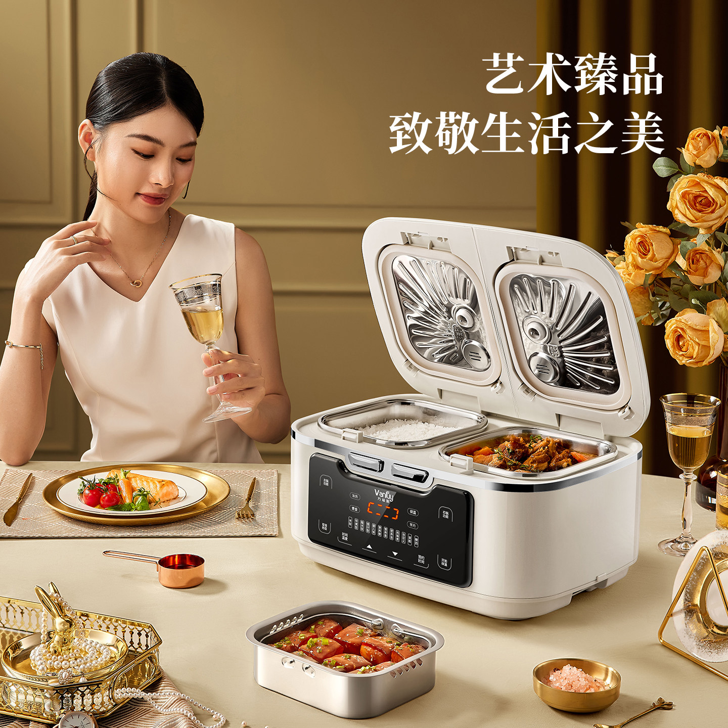 万福源0涂层双胆电饭煲多功能家用6L双锅二合一体316l内胆电饭锅