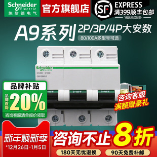 80A 施耐德空气开关断路器 100A空开动力总闸 A9大功率2P