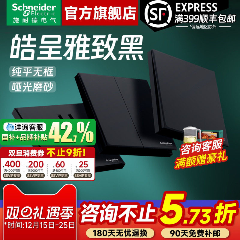 施耐德官方旗舰店皓呈黑开关插座