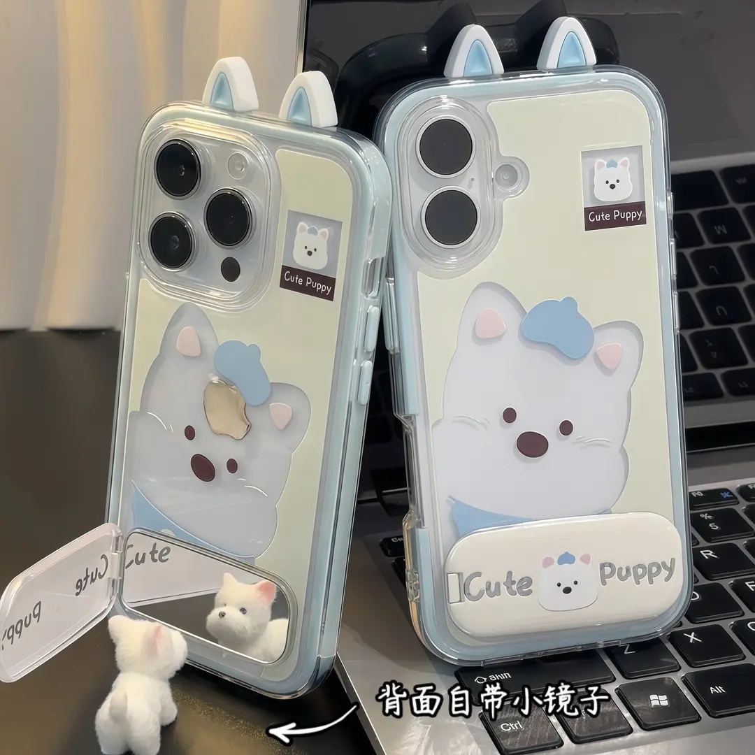 西高地耳朵支架适用苹果16手机壳iPhone15PROMAX撞色大孔华为PURA70可爱NOTE14防摔MATE60PRO超火S19小米OPPO