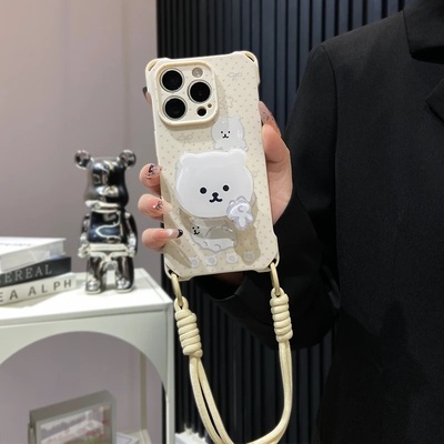 波点自嘲熊支架适用苹果手机壳