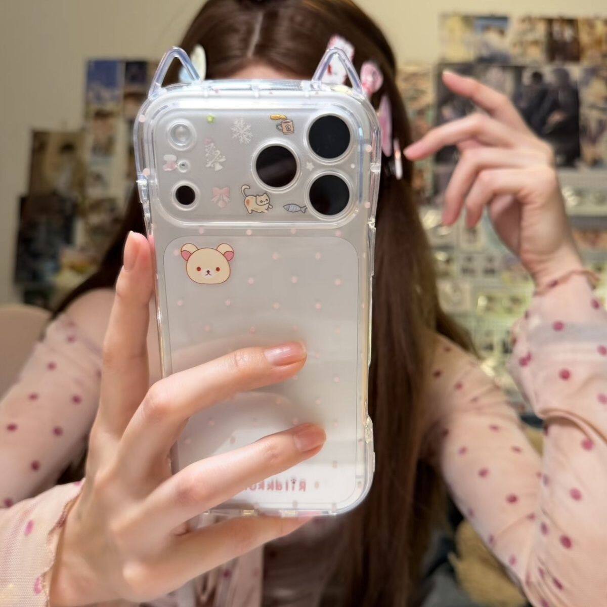 粉波点轻松熊适用苹果17手机壳iPhone16/15PROMAX