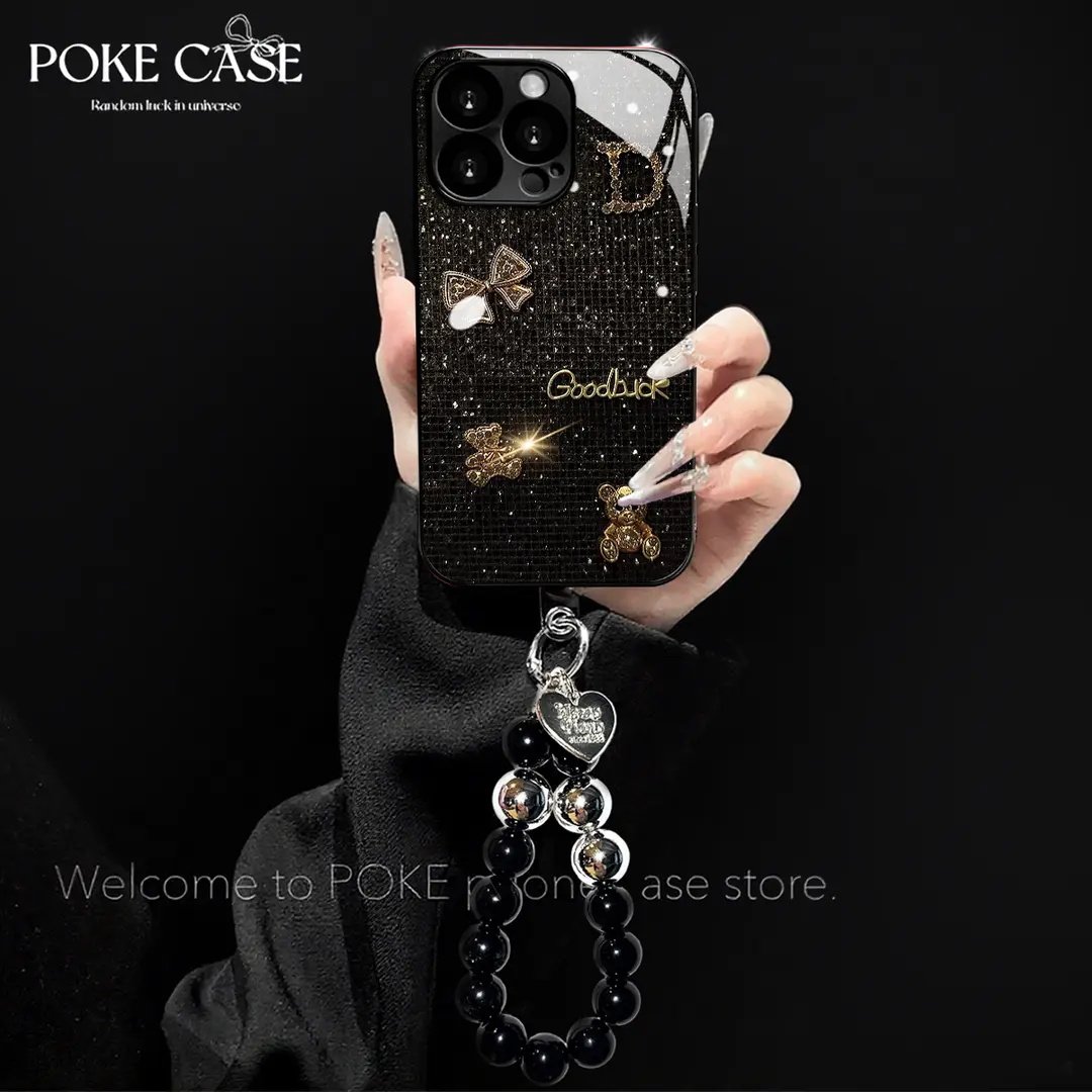 电镀玻璃金闪闪格子小熊适用苹果17手机壳iPhone16/15PROMAX高级华为PURA80可爱MATE60超火VIVOS30防摔RENO14