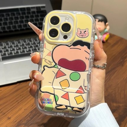 可爱睡衣小新镜子支架适用苹果16PRO手机壳iPhone15/14透明壳华为NOVA14情侣PURA80防摔S30PROMINI小米RENO14