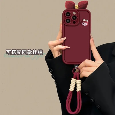 酒红蝴蝶结女孩适用苹果手机壳