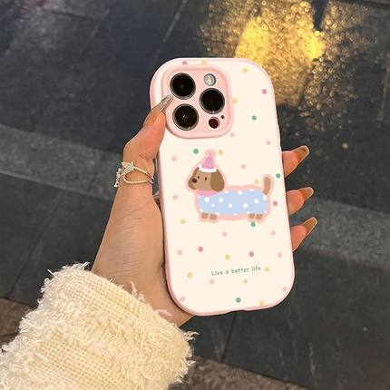波点腊肠狗适用OPPORENO12手机壳A97/A93S/A58新款K11/K10卡通RENO11/0/9/8/7SE情侣FINDX8/X7超火A3/A2X个性