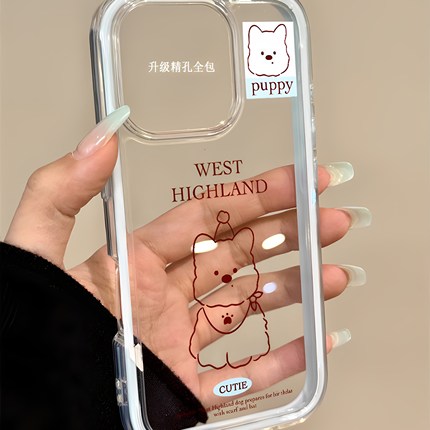 线条西高地小狗适用苹果16PROMAX手机壳iPhone15/14透明壳华为PURA70可爱NOVA14情侣荣耀400多巴胺VIVO小米15